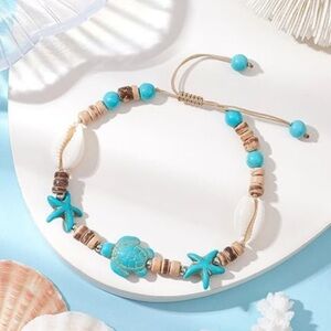 NWT Coastal Shell, Sea Turtle, & Starfish Synthetic Adjustable Anklet Br…